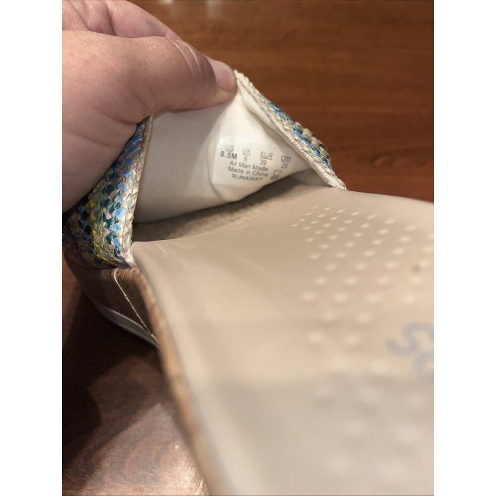 Bzees Runaway Women's Sandals 8.5 Striped Woven Slides Cork Wedge Shoes - Picture 4 of 5